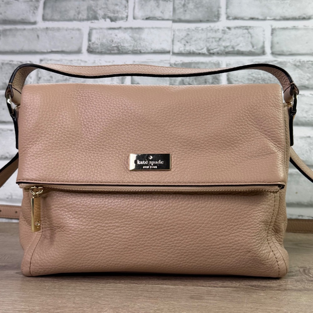 Kate Spade Cobble Hill Ellen Pebbled Leather Foldover Crossbody Bag Blush Medium
